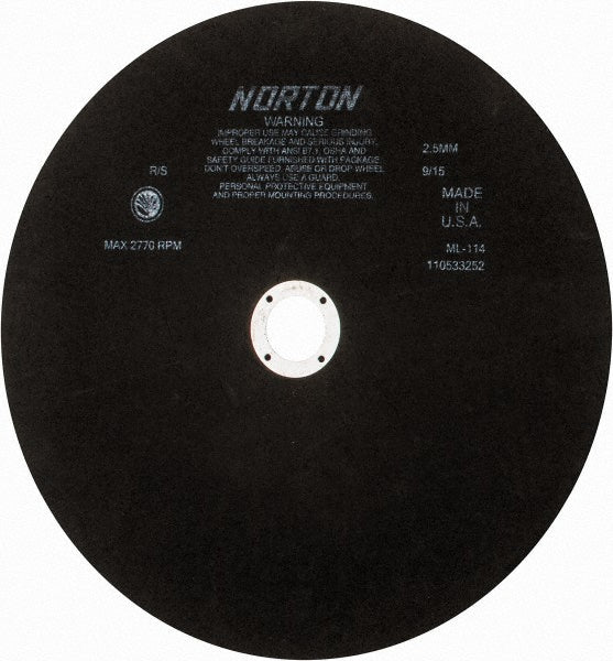 Norton 66253322863 Cutoff Wheel 13-3/4" Dia, 0.098" Thick, 1-1/4" Hole, Aluminum Oxide