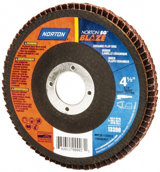 Norton 66254400254 Flap Disc 7/8" Hole, 60 Grit, Ceramic, Type 27