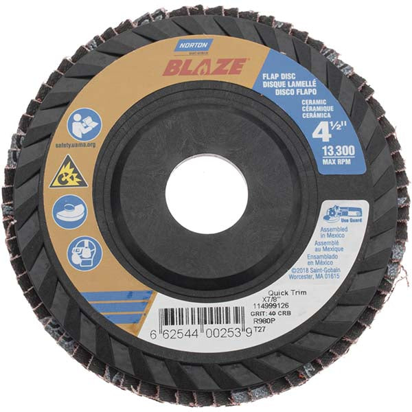 Norton 66254400253 Flap Disc 7/8" Hole, 40 Grit, Ceramic, Type 27