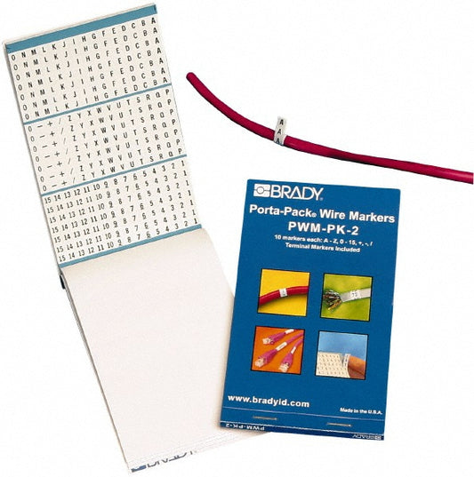 Brady 31202 Wire Marker Books & Pens Wire Marker Type Book Book Type Alphanumeric Included Characters 0-15 + - A-Z / Marker Attachment Style Self-Adhesive Number Of Labels 450 Legend Color Black Label Material Vinyl Cloth Character Quantity 10 Ma