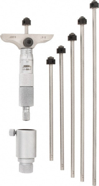 SPI 11-566-7 Mechanical Depth Micrometer 6'' Range, 6 Rods