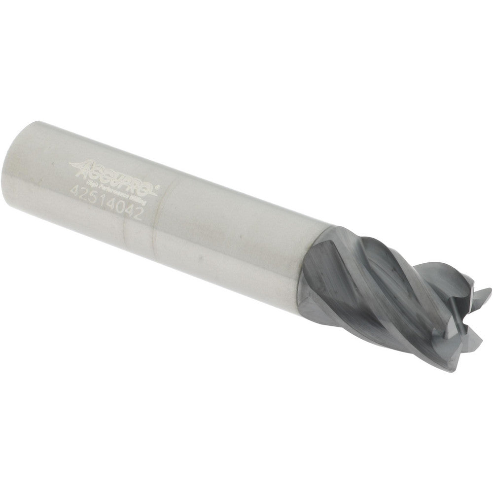Accupro 311528 Corner Radius End Mill 3/8" Dia, 1/2" LOC, 38 deg Helix, Corner Radius End, Centercutting Series HS