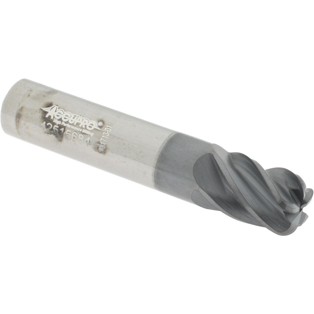 Accupro 311537 Corner Radius End Mill 3/8" Dia, 1/2" LOC, 38 deg Helix, Corner Radius End, Centercutting Series HS