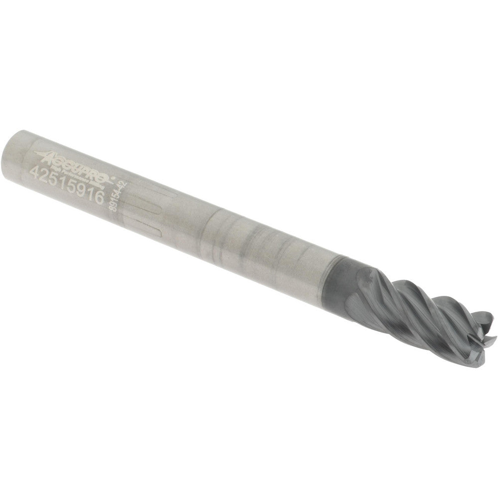 Accupro 311427 Corner Radius End Mill 1/4" Dia, 1/2" LOC, 38 deg Helix, Corner Radius End, Centercutting Series HS