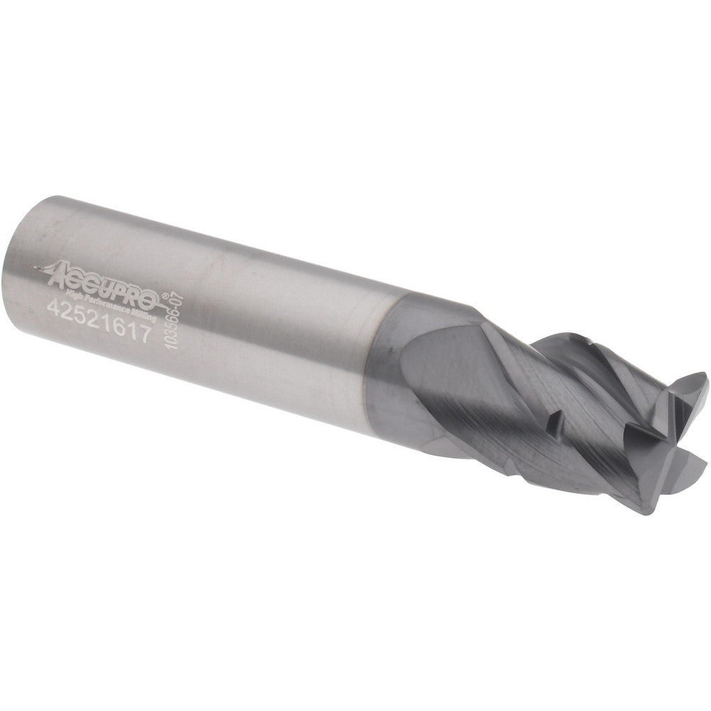 Accupro 311284 Corner Radius End Mill 1/2" Dia, 5/8" LOC, 38 deg Helix, Corner Radius End, Centercutting Series HS