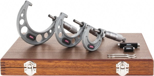 SPI CMS160622049 Mechanical Outside Micrometer Set 3 Pc, 0.01 mm Graduation