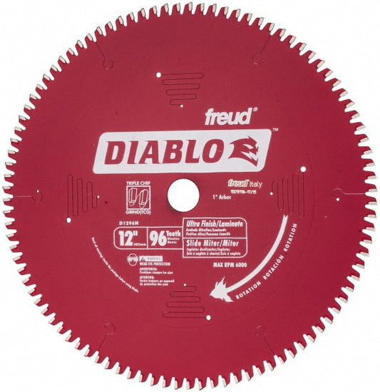 DIABLO D1296N Wet & Dry Cut Saw Blade 12" Dia, 1" Arbor Hole, 0.091" Kerf Width, 96 Teeth