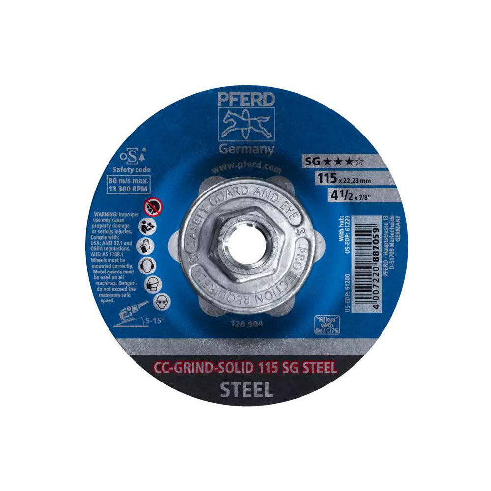 PFERD 61220 Depressed Center Wheel Type 27, 4-1/2" Dia, 0.185" Thick, Aluminum Oxide