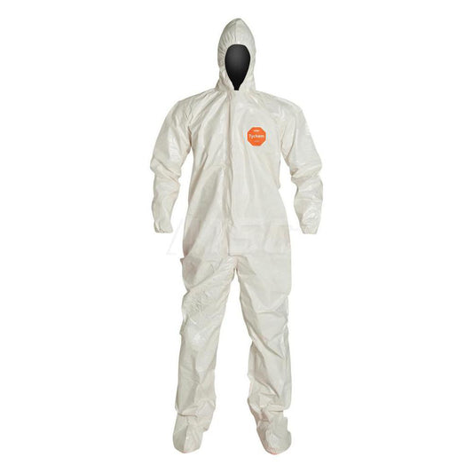 Dupont SL122TWHLG000600 Disposable Coveralls Chemical, Abrasion, Bloodborne Pathogen, Splash, Flame & Liquid Protection, Size Large, 3.6000 oz, Tychem 4000, Zipper Closure