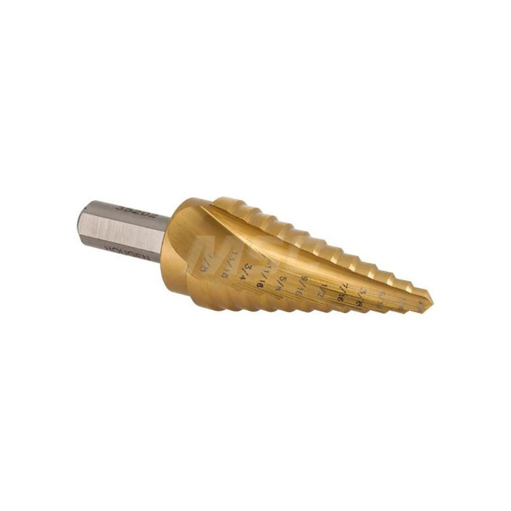Hougen 35200 Step Drill Bit 1/8 to 1/2" Dia, 1/4" Shank Dia, Cobalt