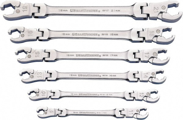 GEARWRENCH 89101D Flare Nut Wrench Set 6 Pc, 10 x 12 mm 13 x 14 mm 15 x 17 mm 16 x 18 mm 19 x 21 mm & 9 x 11 mm Wrench, Metric