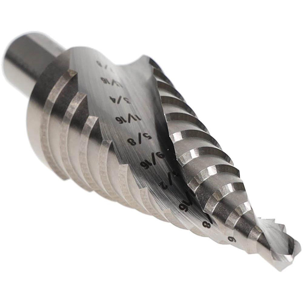Hertel SDD43274596 Step Drill Bit 3/8" Shank Dia, Cobalt, 12 Hole Sizes