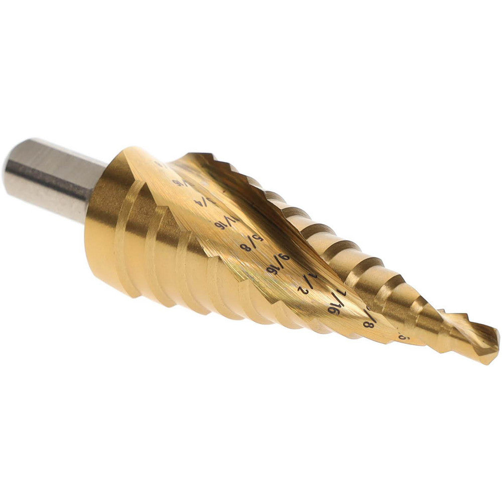 Hertel SDD43274679 Step Drill Bit 3/8" Shank Dia, High Speed Steel, 12 Hole Sizes