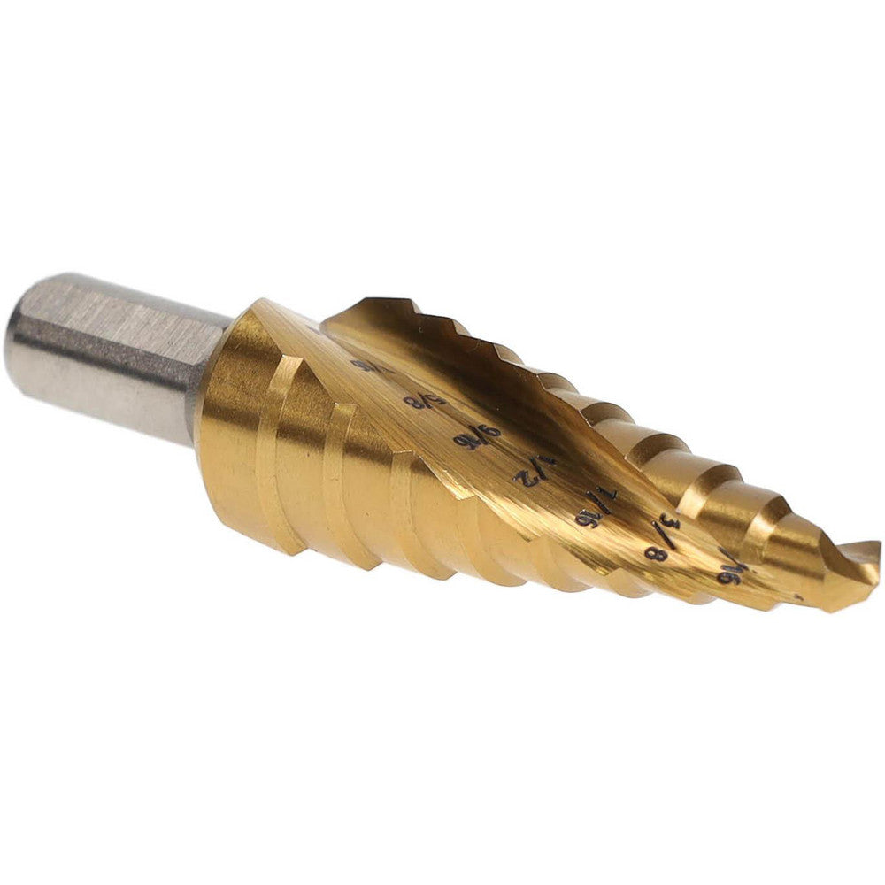 Hertel SDD43274687 Step Drill Bit 3/8" Shank Dia, High Speed Steel, 9 Hole Sizes