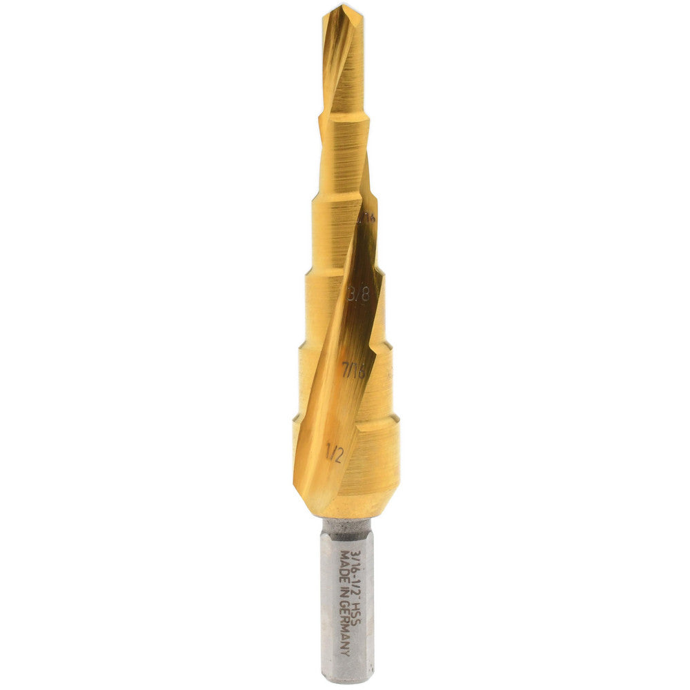 Hertel SDD43274695 Step Drill Bit 1/4" Shank Dia, High Speed Steel, 6 Hole Sizes