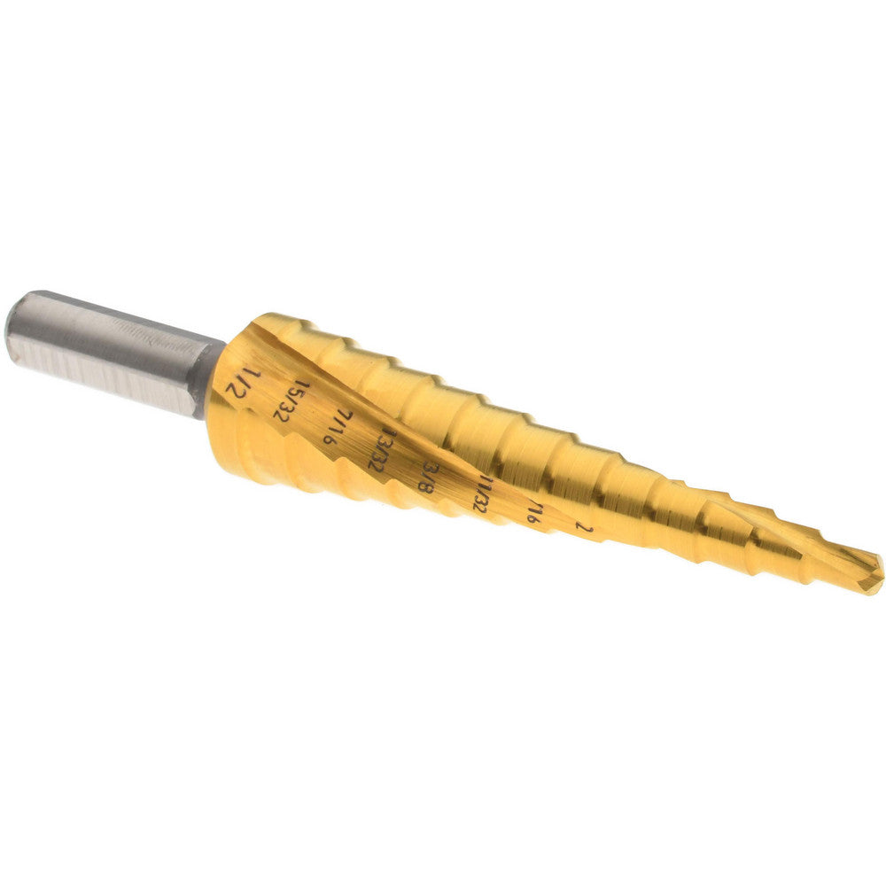 Hertel SDD43274703 Step Drill Bit 1/4" Shank Dia, High Speed Steel, 13 Hole Sizes