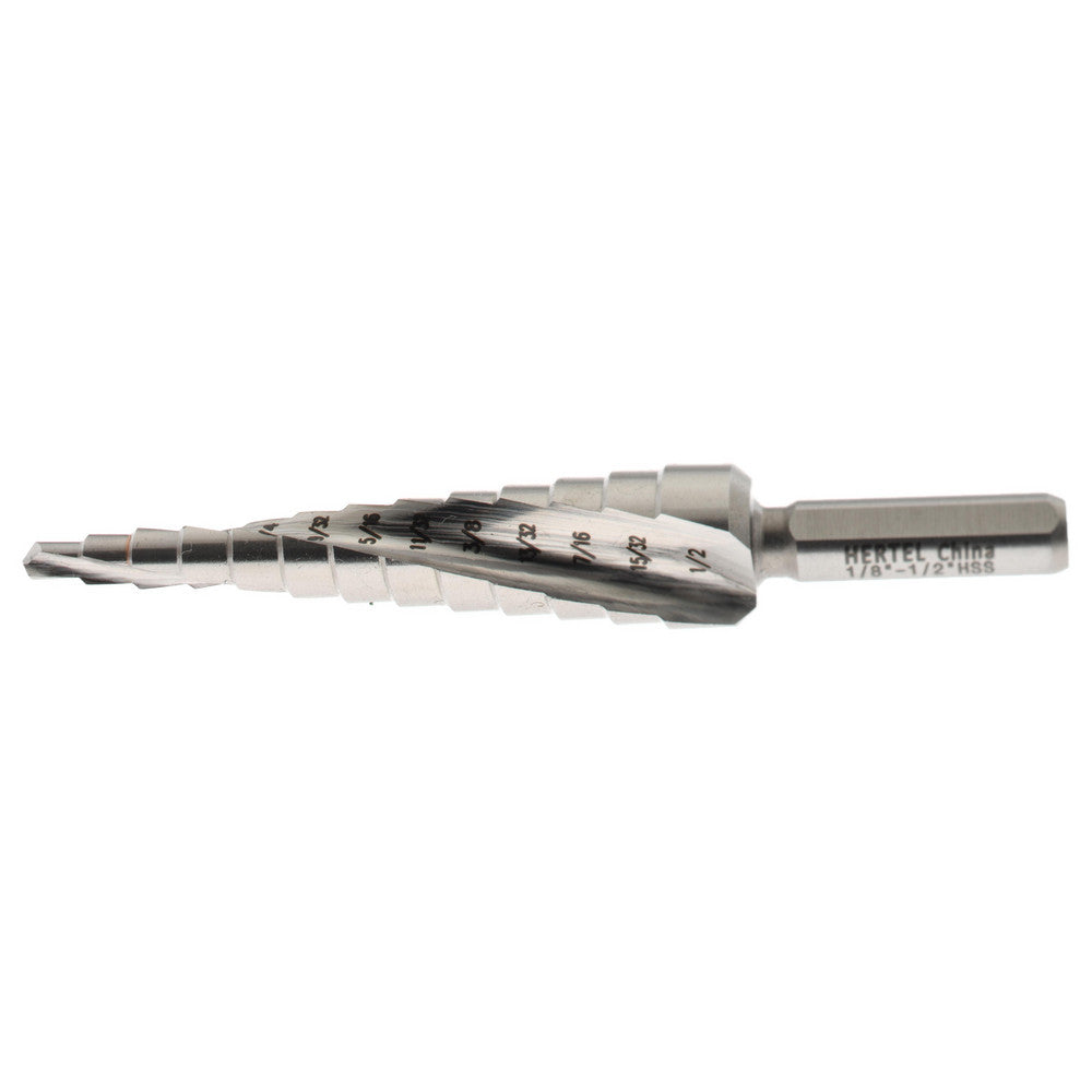 Hertel SDD43274760 Step Drill Bit 1/4" Shank Dia, High Speed Steel, 13 Hole Sizes