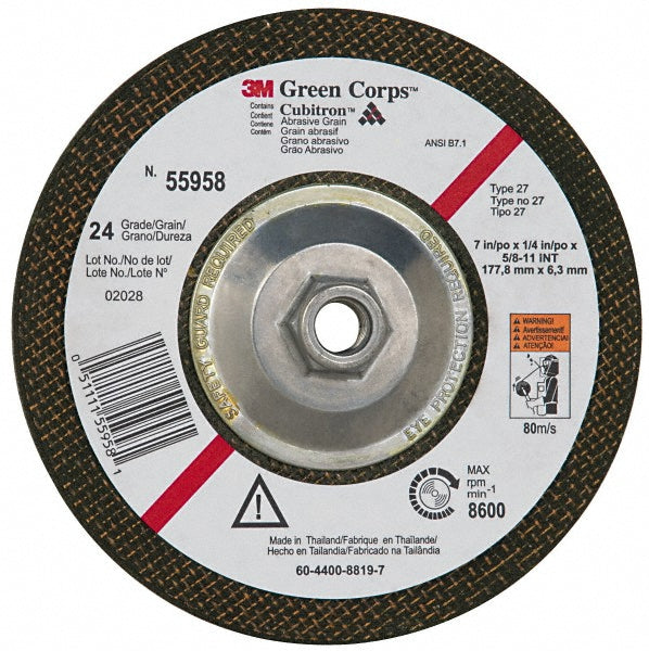 3M 7100034253 Depressed Center Wheel Type 27, 7" Dia, Ceramic