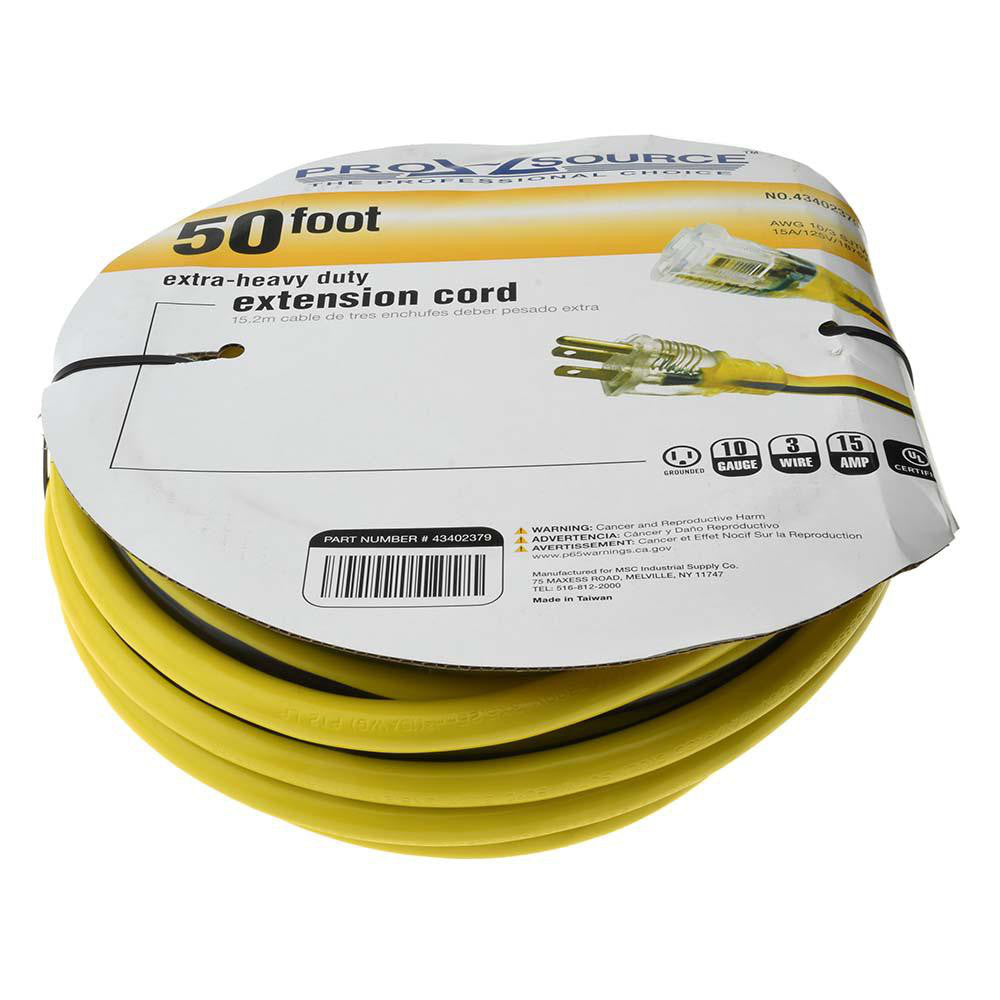 Pro-Source PS-AZB0020 50', 10/3 Gauge/Conductors, Yellow/Black Outdoor Extension Cord