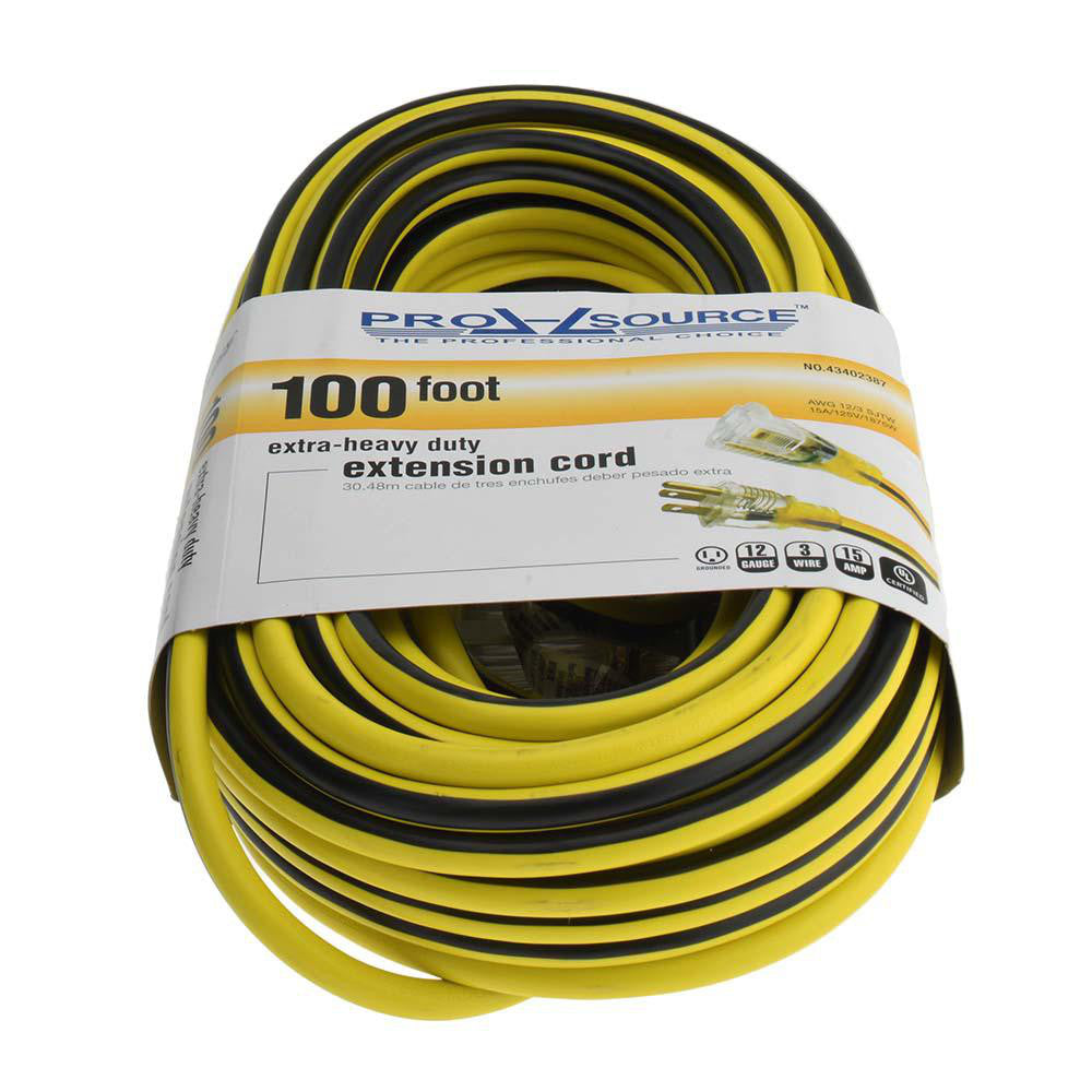Pro-Source PS-AZB0030 100', 12/3 Gauge/Conductors, Yellow/Black Outdoor Extension Cord
