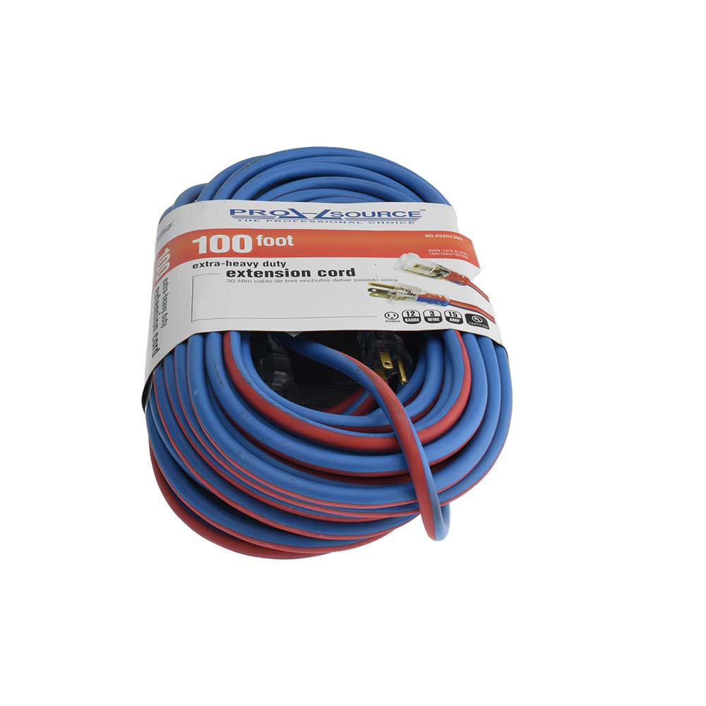 Pro-Source PS-AZB0040 100', 12/3 Gauge/Conductors, Blue/Red Outdoor Extension Cord
