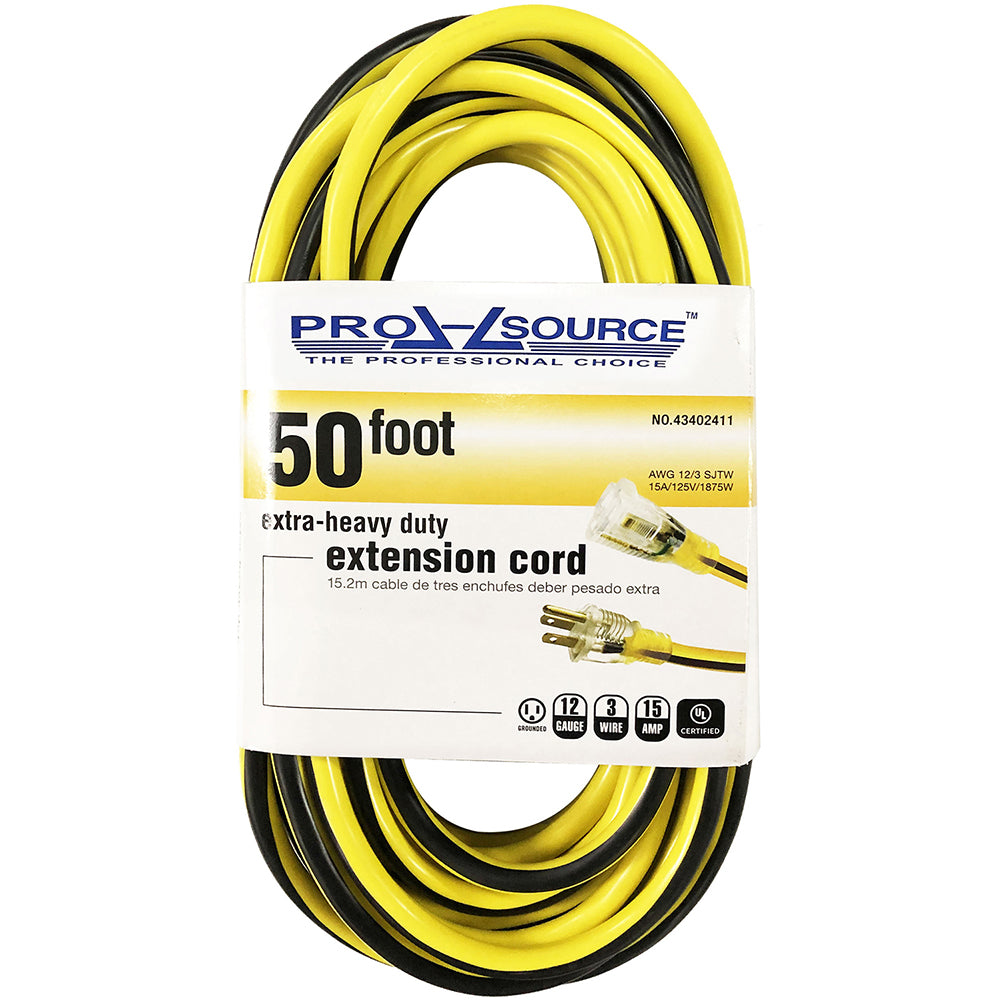 Pro-Source PS-AZB0060 50', 12/3 Gauge/Conductors, Yellow/Black Outdoor Extension Cord