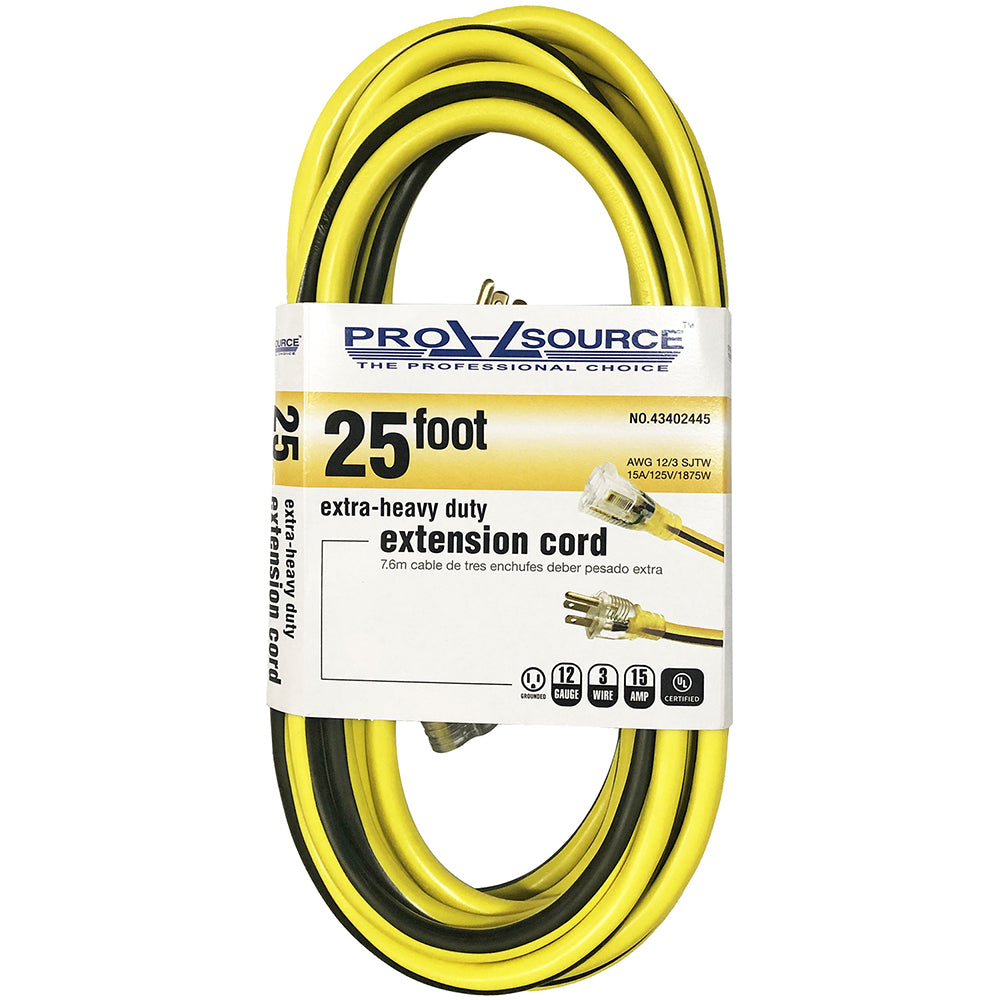 Pro-Source PS-AZB0090 25', 12/3 Gauge/Conductors, Yellow/Black Outdoor Extension Cord