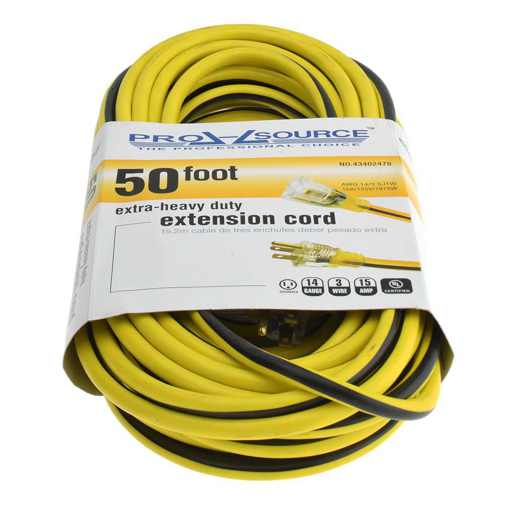 Pro-Source PS-AZB0120 50', 14/3 Gauge/Conductors, Yellow/Black Outdoor Extension Cord