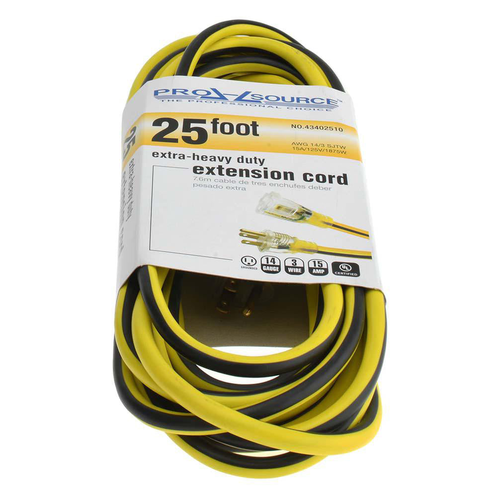 Pro-Source PS-AZB0150 25', 14/3 Gauge/Conductors, Yellow/Black Outdoor Extension Cord