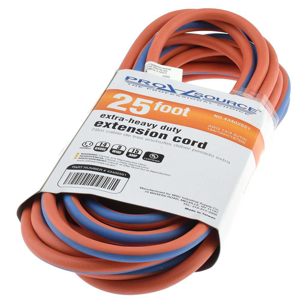 Pro-Source PS-AZB0170 25', 14/3 Gauge/Conductors, Orange/Blue Strip, Outdoor Extension Cord