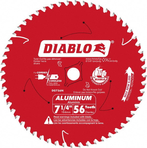 DIABLO D0756N Wet & Dry Cut Saw Blade 7-1/4" Dia, 5/8" Arbor Hole, 0.106" Kerf Width, 56 Teeth