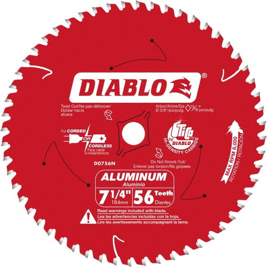DIABLO D0756N Wet & Dry Cut Saw Blade 7-1/4" Dia, 5/8" Arbor Hole, 0.106" Kerf Width, 56 Teeth
