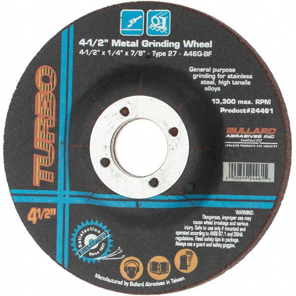 Value Collection KP86227 Depressed Grinding Wheel  Type 27,  4-1/2" Dia,  1/4" Thick,  7/8" Hole,  Aluminum Oxide