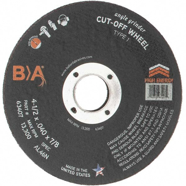 Value Collection KP10342 Cutoff Wheel Type 1 (01/41), 4-1/2" Dia, 0.0400" Thick, 7/8" Hole, Aluminum Oxide