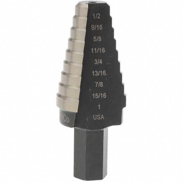 Irwin 10220CB Step Drill Bit 7/16" Shank Dia, Cobalt, 8 Hole Sizes