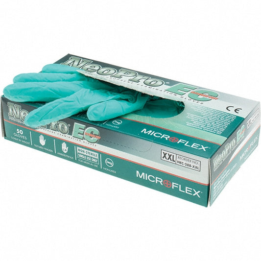 Ansell NEC-288-XXL Series Microflex Neopro Disposable Gloves Size 2X-Large, 6.3 mil, Uncoated-Coated Neoprene, Medical Grade, Unpowdered