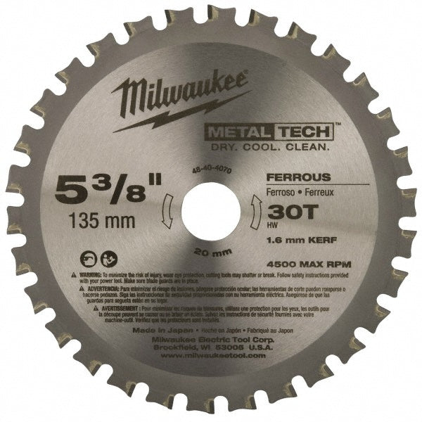 Milwaukee Tool 48-40-4070 Wet & Dry Cut Saw Blade 5-3/8" Dia, 0.7874" Arbor Hole, 0.062" Kerf Width, 30 Teeth