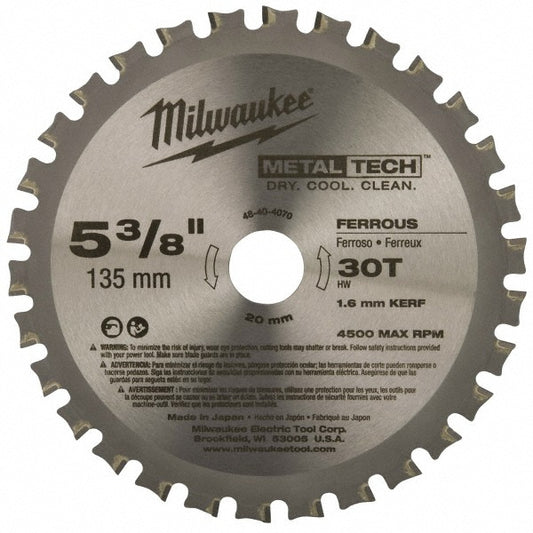 Milwaukee Tool 48-40-4070 Wet & Dry Cut Saw Blade 5-3/8" Dia, 0.7874" Arbor Hole, 0.062" Kerf Width, 30 Teeth