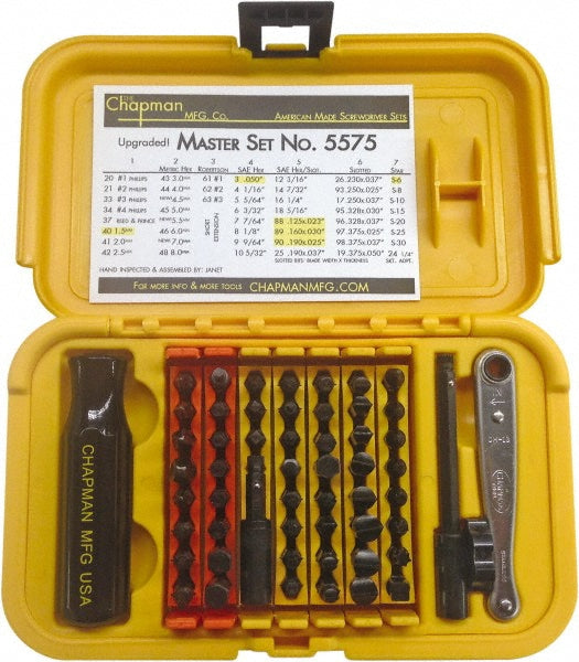 Chapman 5575 Screwdriver Insert Bit Set Hex Phillips & Slotted