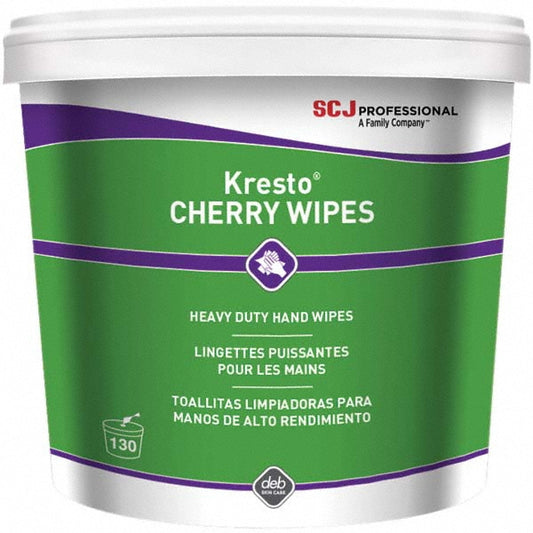SC Johnson Professional KCW130W Kresto Cherry Heavy Duty Hand Wipes, Pre-Moistened, Center Pull Canister, Cherry Scent, Red