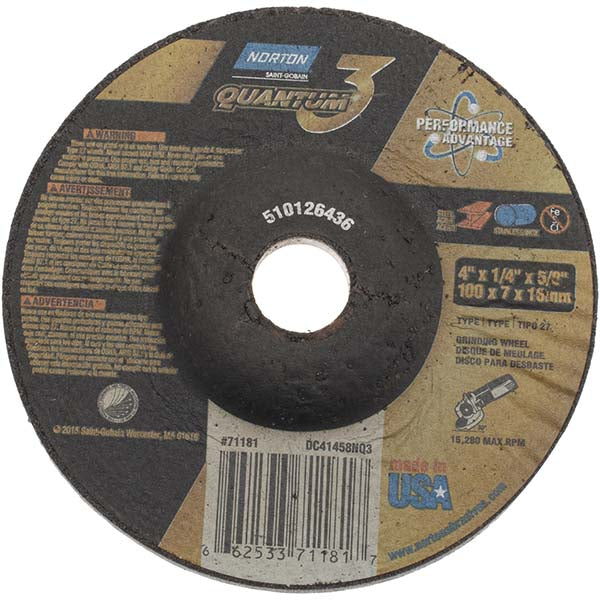 Norton 66253371181 Depressed Center Wheel Type 27, 4" Dia, 1/4" Thick, Ceramic