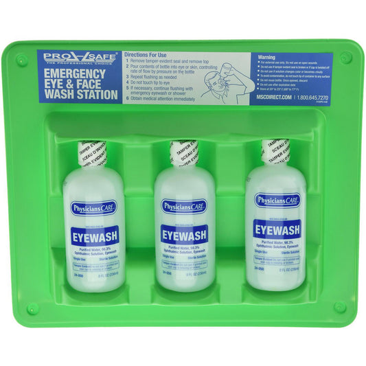 PRO-SAFE 24-308MSC Pack of (3), 8 oz Bottles, Disposable Eyewash Triple Station