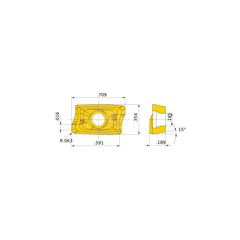 Mitsubishi 484931 Milling Insert ANSI AOMT184816PEER-M, ISO AOMT184816PEER-M, VP15TF, Solid Carbide