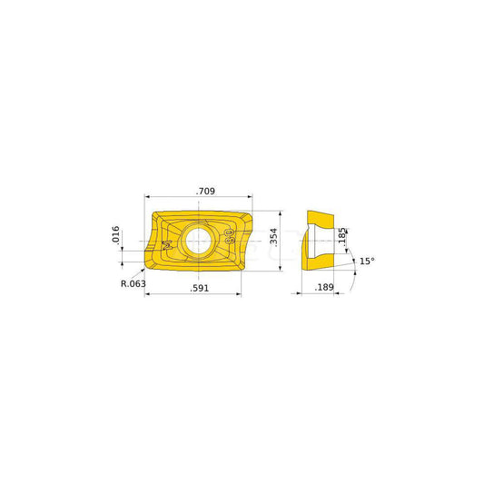 Mitsubishi 484931 Milling Insert ANSI AOMT184816PEER-M, ISO AOMT184816PEER-M, VP15TF, Solid Carbide