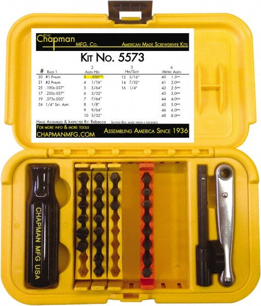 Chapman 5573 Screwdriver Insert Bit Set Hex Phillips & Slotted