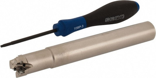 Seco 02770505 3/4" Cut Diam, 0.157" Max Depth, 3/4" Shank Diam, Cylindrical Shank, 5.91" OAL, Indexable Square-Shoulder End Mill
