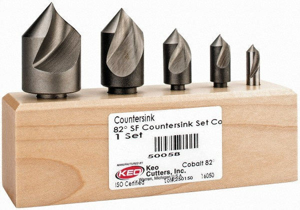 Keo 919-000-045 Countersink Set 5 Pc, 1/4 to 1" Head Dia, 1 Flute
