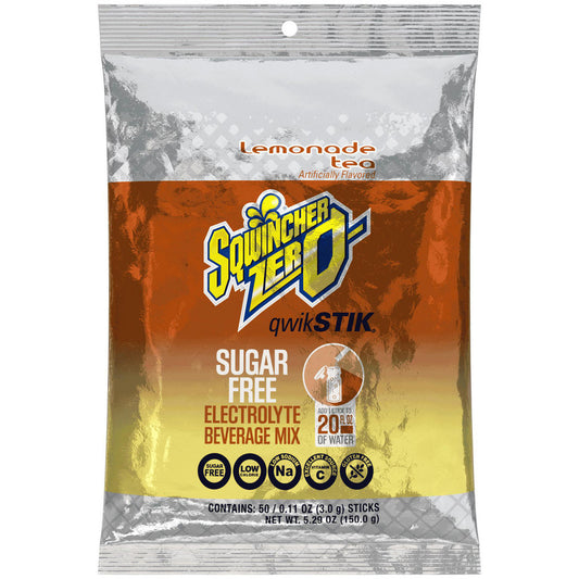 Sqwincher 159060098 Qwik Stik Sports Drink 0.11 oz Packet, Lemonade Tea, Sugar Free, Powder, Yields 20.00 oz