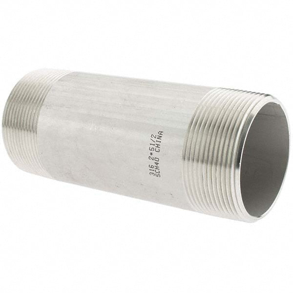 Value Collection 6BN2*51/2 Stainless Steel Pipe Nipple 2" Pipe, Grade 316 & 316L