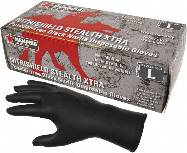 MCR Safety 6062L Disposable Glove Series Nitrishield, Size Large, 6.0 mil, Nitrile, Food Grade, Powder-Free